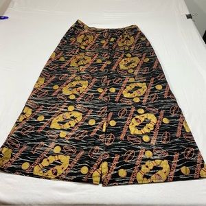 U.S. Design Club Maxi Skirt Elastic Waist Button up A-Line Patterned Sli…